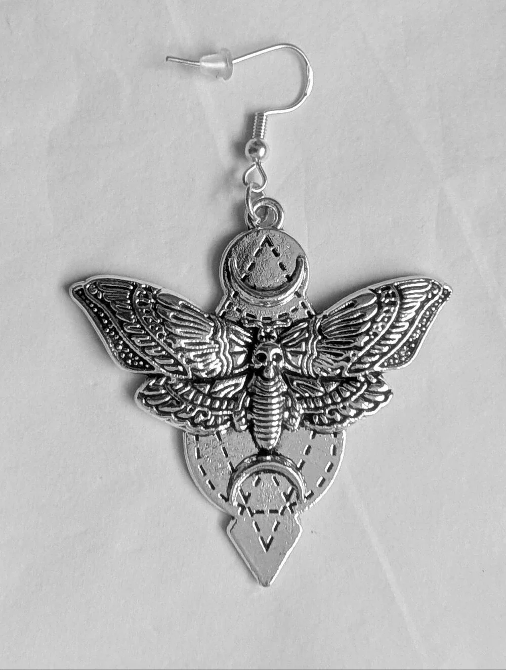 NWT Large Handmade Silver Lunar Death Moth Earrings